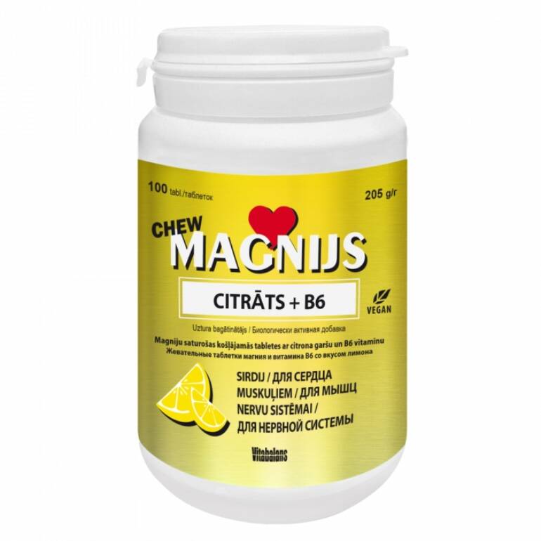Magnija Citrāts + B6 Chew (100 tabletes)