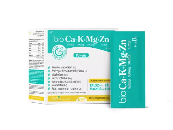 Kalcijs, Kālijs, Magnijs, Cinks, D3 / bio Ca+K+Mg+Zn+D3 (28 paciņas)