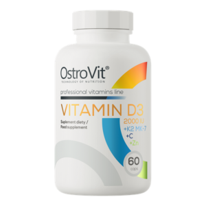 Vitamīns D3 2000 + K2 + C + Zn (60 kapsulas)