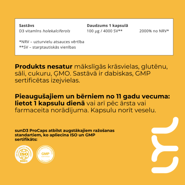 Vitamīns D3 / LYL SunD3 PRO CAPS (60 kapsulas) - Image 6