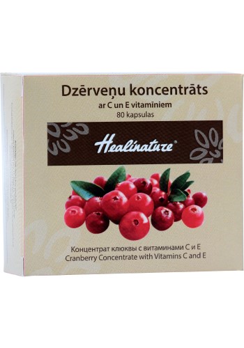 Dzērveņu koncentrāts ar C un E vitamīniem Healinature (80 kapsulas)